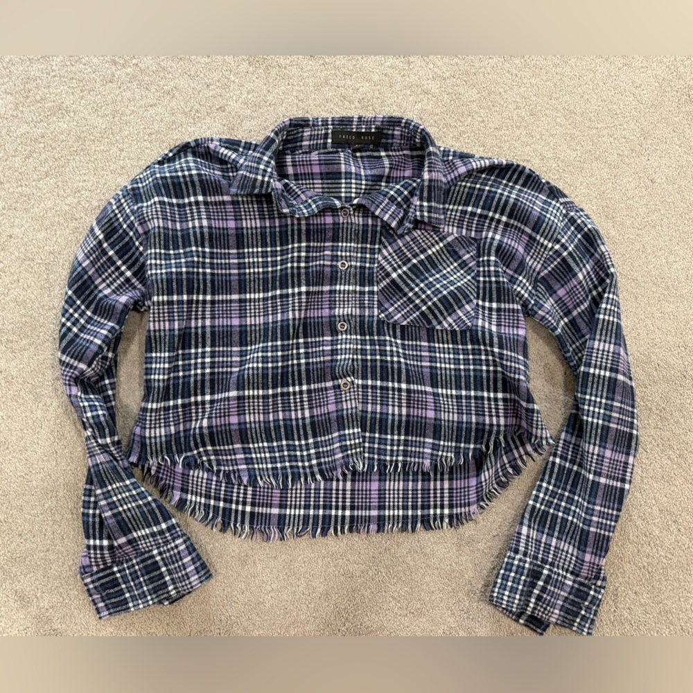 Plaid Button Down Kids Shirt - Blue and Purple